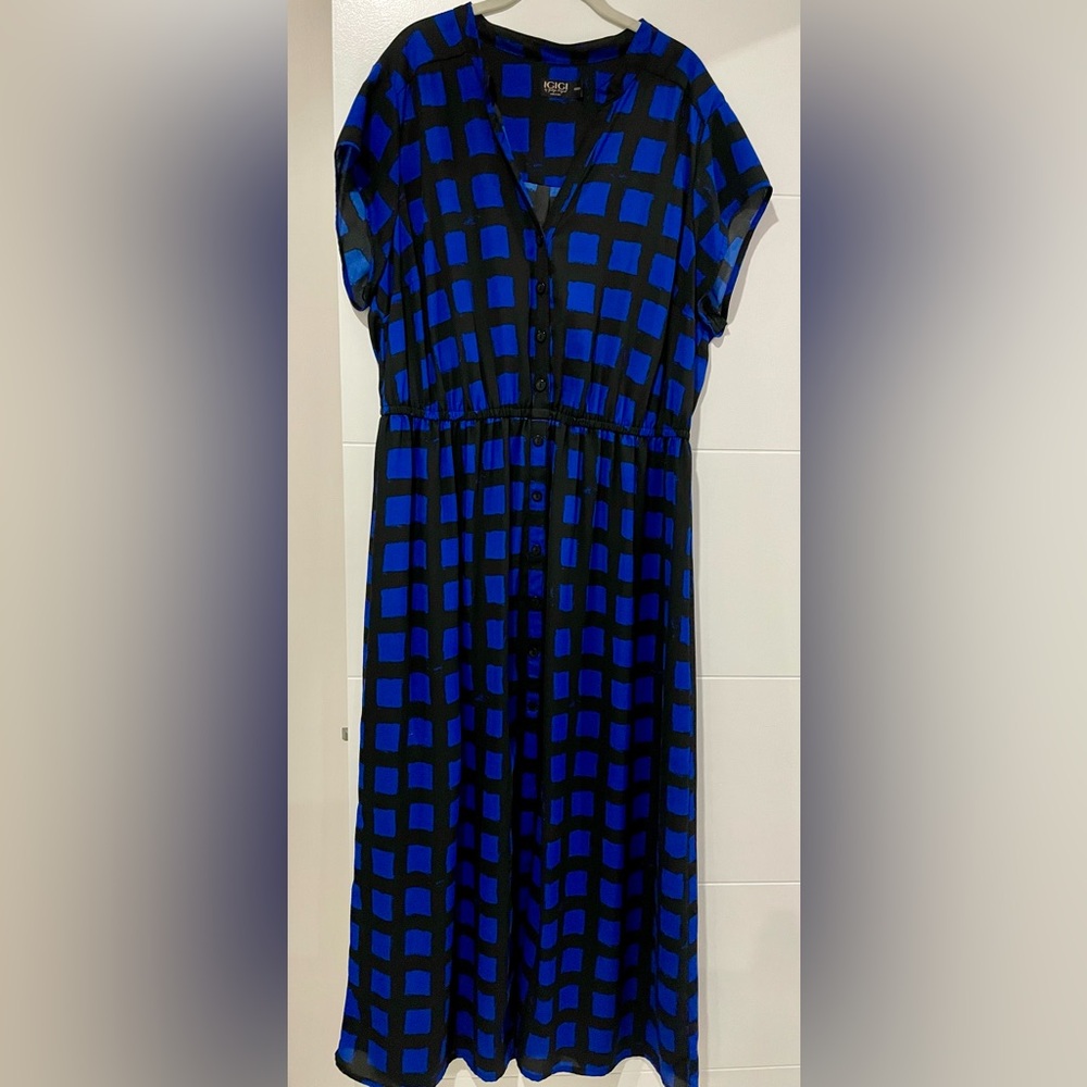Igigi Black and Blue Checkered Maxi Dress